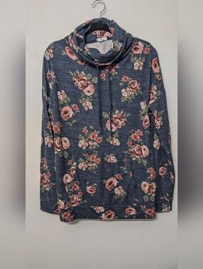 Ardene Navy Floral Cowl Neck Sweater with Pink Roses